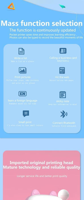 Portable Wireless Mini Thermal Bluetooth Printer – Instant Inkless Printing in Blue