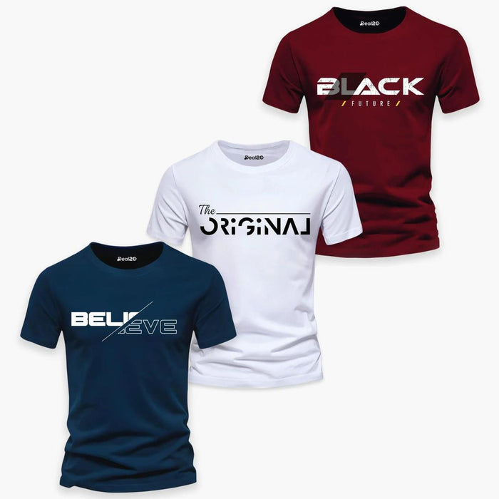 Men's Graphics T Shirt Half Pack of 3 (Believe)